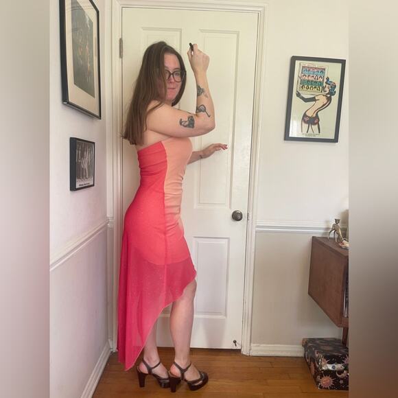 Y2K Vintage Asymetrical Strapless Tubetop Dress - Picture 1 of 10